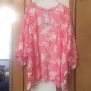 Pink cardigan with white flowers